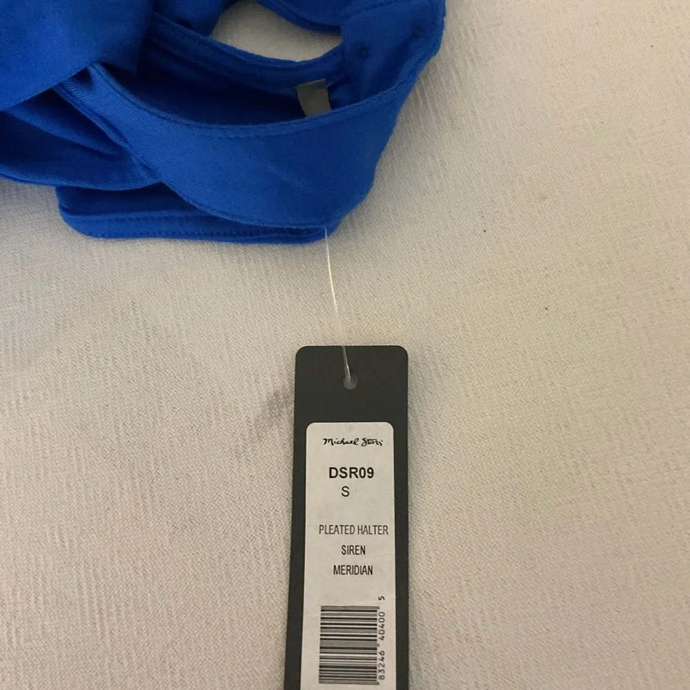 NWT Michael Stars Elegant Blue Sleeveless Top Size S.-Pleated Halter Shirt - Picture 7 of 9